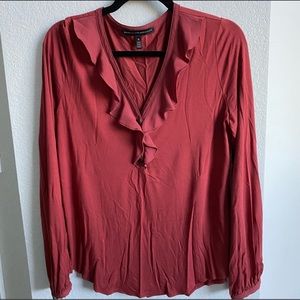 WHBM White House Black Market long sleeve ruffle v-neck top size XL Rust Orange